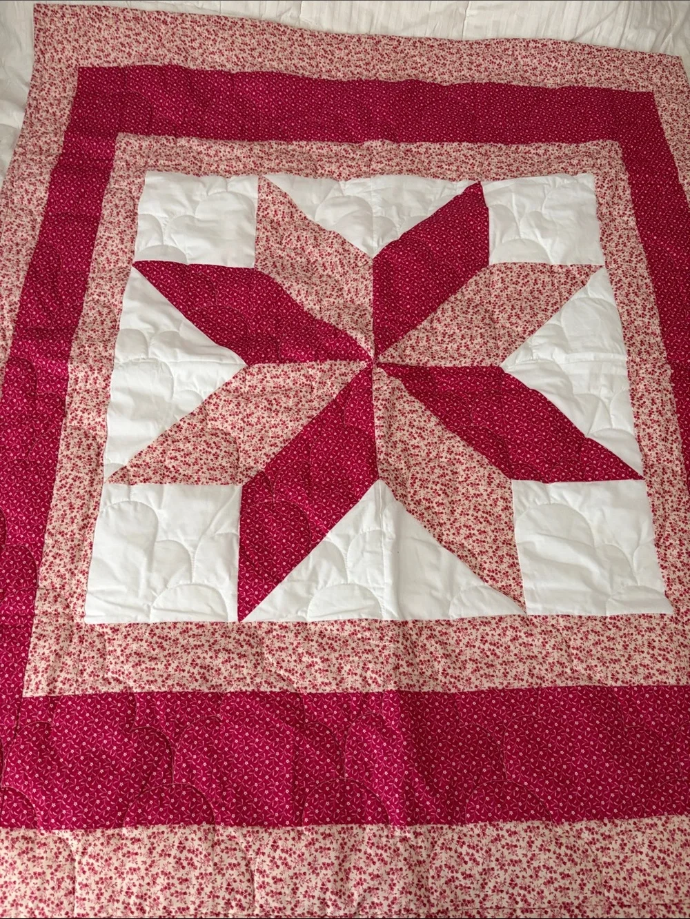 Handmade Star Patchwork Quilt in Pink and White